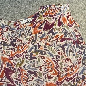 Nicole Miller Abstract Short Sleeve Tee in Purple, Orange & Olive